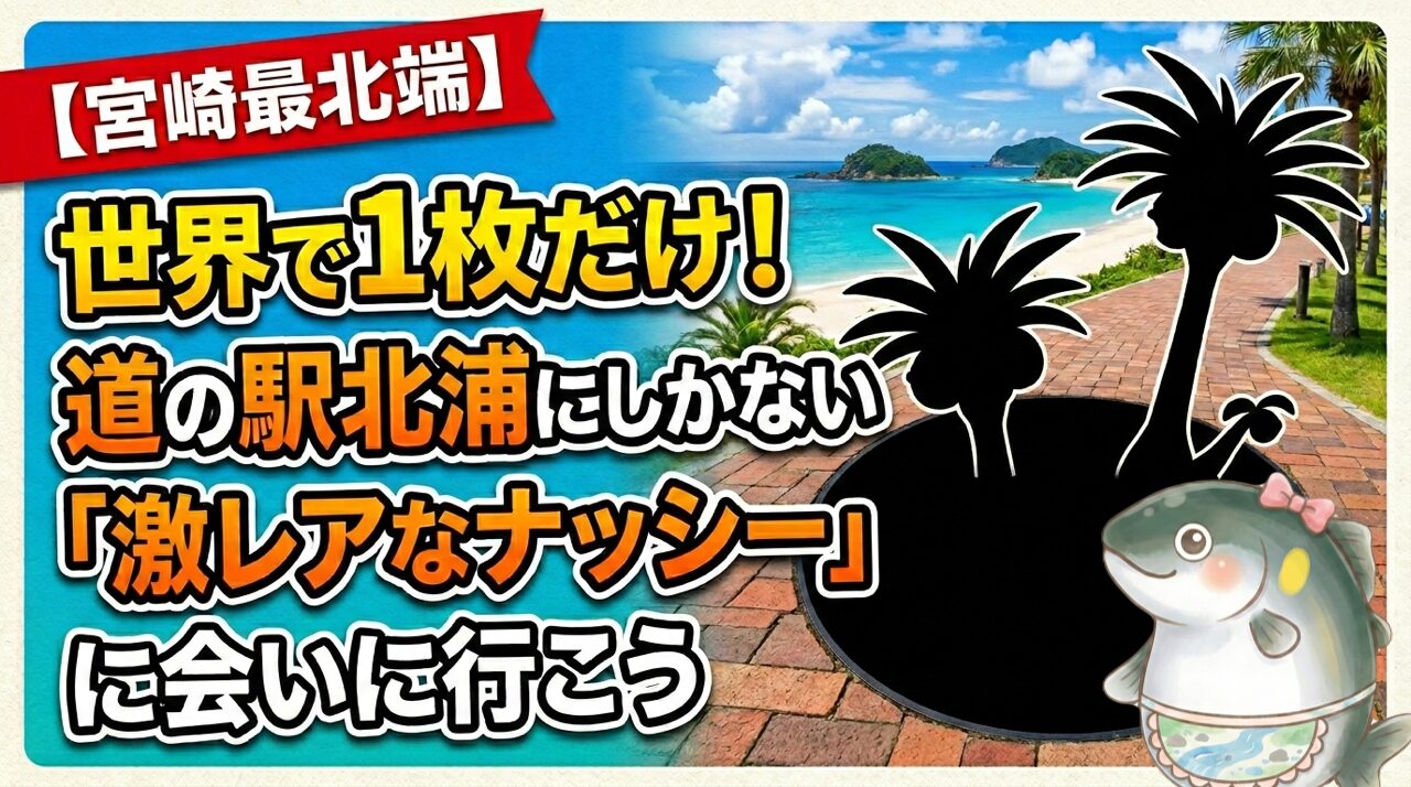 宮崎県延岡市「道の駅北浦」に設置された、世界に一つだけの激レアなナッシーのポケふた（ポケモンマンホール）のシルエット画像