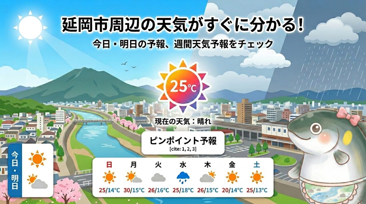 週末のお出かけや毎日の生活に役立つ、延岡市の今日の天気と週間天気予報をお届けする延岡研究所のお天気ページ